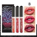 Three-piece Halloween matte lip gloss set in punk style with dark purple and black shades - Set B-Red Tones