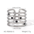 Detailed view of layered silver ring with hammer texture and dimensions 1.94cm x 1.44cm - Silver Multi-layer Hammered 5-Black Dot Open Ring (HC-R30416-S)