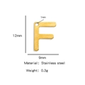 Golden stainless steel letter F charm pendant with size measurements for DIY jewelry - Letter F