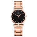 Women's fashion quartz watch with rose gold metal strap and black sunray dial - Black