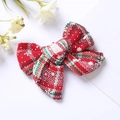 Barrette de Noël à nœud papillon écossais rouge et vert avec pois blancs en lin et coton - 8.5*6.5 cm / Rouge