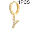 Gold plated hoop earring with letter Y pendant and micro zircon inlay for women - Single Letter Earring Y