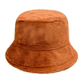 Cappello a secchiello in calda eco-pelliccia di coniglio color caramello per l'inverno - M (56-58cm) / Marrone