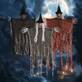 Set of 3 hanging Halloween skeletons with mesh robes in black, grey, and orange colors - H-08 Long-Haired Ghost with Hat Style (H-08)