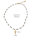 Collana a croce in acciaio dorato con perline nere e ciondolo a stella marina 45cm - Ciondolo a croce