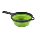 Green foldable silicone colander with black handles and mesh base for kitchen storage - Large Round with Handle / Green