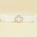 Cintura corsetto elastica bianca da donna con fibbia a quadrifoglio dorata e ecopelle - Stile Trifoglio (778 Bianco)