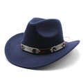 Dark blue wool felt western cowboy hat featuring a vintage studded leather band - M (56-58cm) / Navy Blue