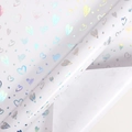 White gift wrapping paper with holographic heart pattern and premium glossy finish - Valentine's Series-Silver Holographic Heart / 43cm Width x 3m Length