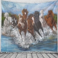 Arazzo decorativo con dipinto a olio di otto cavalli che corrono in acque poco profonde - 150x130cm / Stile 3-Otto Cavalli in Corsa nell'Acqua