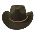 Classic olive green wool felt fedora hat with wide upturned brim and leather buckle band - Adult 58cm One Size / Coffee