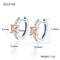 S925 Sterling Silber Creolen mit quadratischem champagnerfarbenem Zirkonia-Stein - Silber Champagner
