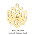 Detail view of a 20x21mm golden stainless steel lotus yoga pendant with dimensions - Gold Yoga Lotus (20x21mm) / 5 Pcs/Pack
