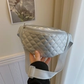 Silver metallic quilted kids waist bag with adjustable grey strap and diamond stitching - Silver