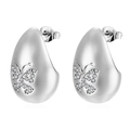 Silver teardrop earrings with butterfly zircon inlay in polished stainless steel - Waterdrop Butterfly Style (MS-603) / Silver