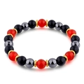Detailed macro view of beaded bracelet with red, black, and silver tiger eye stones - Red Black Grey Stone Bead Style (款式-03)