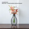 Nordic iron hydro glass vase variant with pink peonies and rainbow leaves on wood - Black Vase + Frida Dandelion Rainbow Bouquet / Black