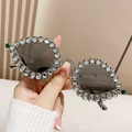 Occhiali da sole Y2K oversize con strass, dettagli verde pavone e montatura argento - Montatura Argento Strass Bianco Lente Specchio Argento