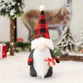 Christmas gnome plush toy with red buffalo plaid hat and a small gift box decor - Gnome Ornament