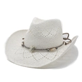 Weißer gewebter Western-Strohhut im Cowboy-Stil mit Stern- und Muscheldekoration - M (56-58cm) / Weiß