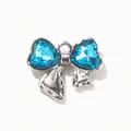 Blue heart crystal bow pendant with silver alloy frame and top hanging ring - Blue Zirconia Silver Base