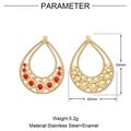 Detailed view of teardrop hollow earrings with red enamel in gold plated stainless steel - Red Enamel Teardrop-VG519