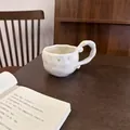 White ceramic coffee mug with colorful hand-painted hearts and irregular wavy rim - Colorful Small Hearts Single Mug / Single Cup