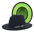 Classic black wool felt fedora hat featuring a vibrant neon green contrast undervisor detail - Black + Fruit Green
