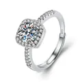 Elegant S925 sterling silver ring with halo round cut moissanite and pavé accents - Luxury Square Bag 1 Carat Ljz-52 / Adjustable Open