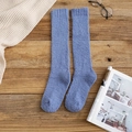 Knee-high blue coral fleece socks in soft plush material for winter home wear - Blue