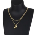 Double-layered gold chain necklace with textured irregular heart pendant on a display - Golden Style (KN201279-Z)