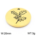 20mm golden stainless steel circular pendant featuring an engraved holly flower design - Holly-Gold (KLJ8064-Z)