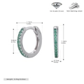 Detailed size specifications of S925 sterling silver hoop earrings with green zircon stones - 925 Silver White Gold Plated - Green