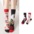 Asymmetrische Baumwollsocken mit weißen Pferdeprint und schwarzen Einhorn-Illustrationen - Asymmetrisches Einhorn Stil (1057)