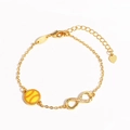 Bracciale placcato oro 14K con ciondolo softball smaltato e simbolo infinito con cristalli - Oro Baseball (16+5cm)