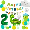 Kit de dinosaurio para 2 cumpleaños con globo de número verde y pancarta feliz - Número 2 Set de Dinosaurio