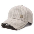 Beige houndstooth baseball cap with sparkling crystal gold M letter embellishment - Adjustable / Khaki