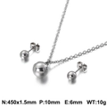 Polished silver stainless steel jewelry set with round bead necklace and stud earrings - Silver Medium Round Bead Style (KS115074-Z) / Pendant 10mm + Studs 6mm