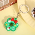 Christmas tree shaped PVC keychain with Santa and snowman charms on a metal ring - Christmas Tree Flower (Silver Keychain)