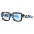 Moderne schmale rechteckige Sonnenbrille mit Schildpatt-Rahmen und hellblauen Gläsern - Grau Blumig/Hellblau