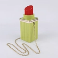Creative lipstick shaped acrylic evening bag with lime green finish and gold chain strap - 1.2m O-Chain / Light Green Body Red Lipstick