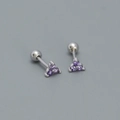 S925 silver clover stud earrings featuring three purple zircon stones and screw back - 925 Silver / Platinum Plated Purple Zirconia