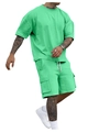 Men's bright green loose casual sports set with short sleeve t-shirt and cargo shorts - Green