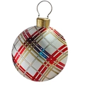 Detailed view of a white 60cm Christmas inflatable ball with red and gold plaid pattern - Red and Gold Plaid