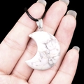30mm moon crescent pendant in marbled white stone with adjustable black cord necklace - 30mm White Turquoise