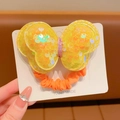 Handmade yellow iridescent sequin butterfly hair tie for girls with orange ruffled band - Yellow Sequin Bow (Hair Tie)
