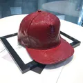 Flat brim baseball cap featuring glossy bright red snakeskin pattern PU leather - Red - Plain Style