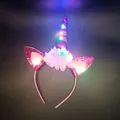 Pink and purple LED unicorn headband with sequins and silk flowers for kids party - LED Unicorn Red Horn