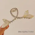 Premium large 11.5cm gold mermaid tail hair claw clip variant with pearls and rhinestones - Rhinestone Double Fish Tail Claw Clip