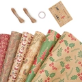 Christmas kraft wrapping paper set with 6 patterns, jute twine and festive gift tags - Set 4